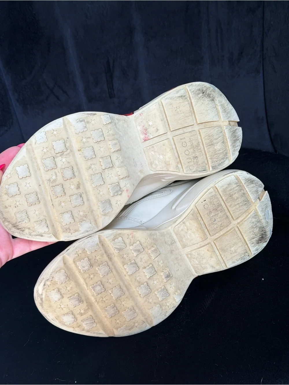 Gucci Cream Leather Platform Sneakers with Red Strawberry Print